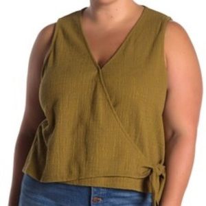 Madewell Texture & Thread Sleeveless Wrap Tie Shirt Spiced Olive 3x gently worn